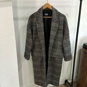 Zara oversized plaid check coat | size small